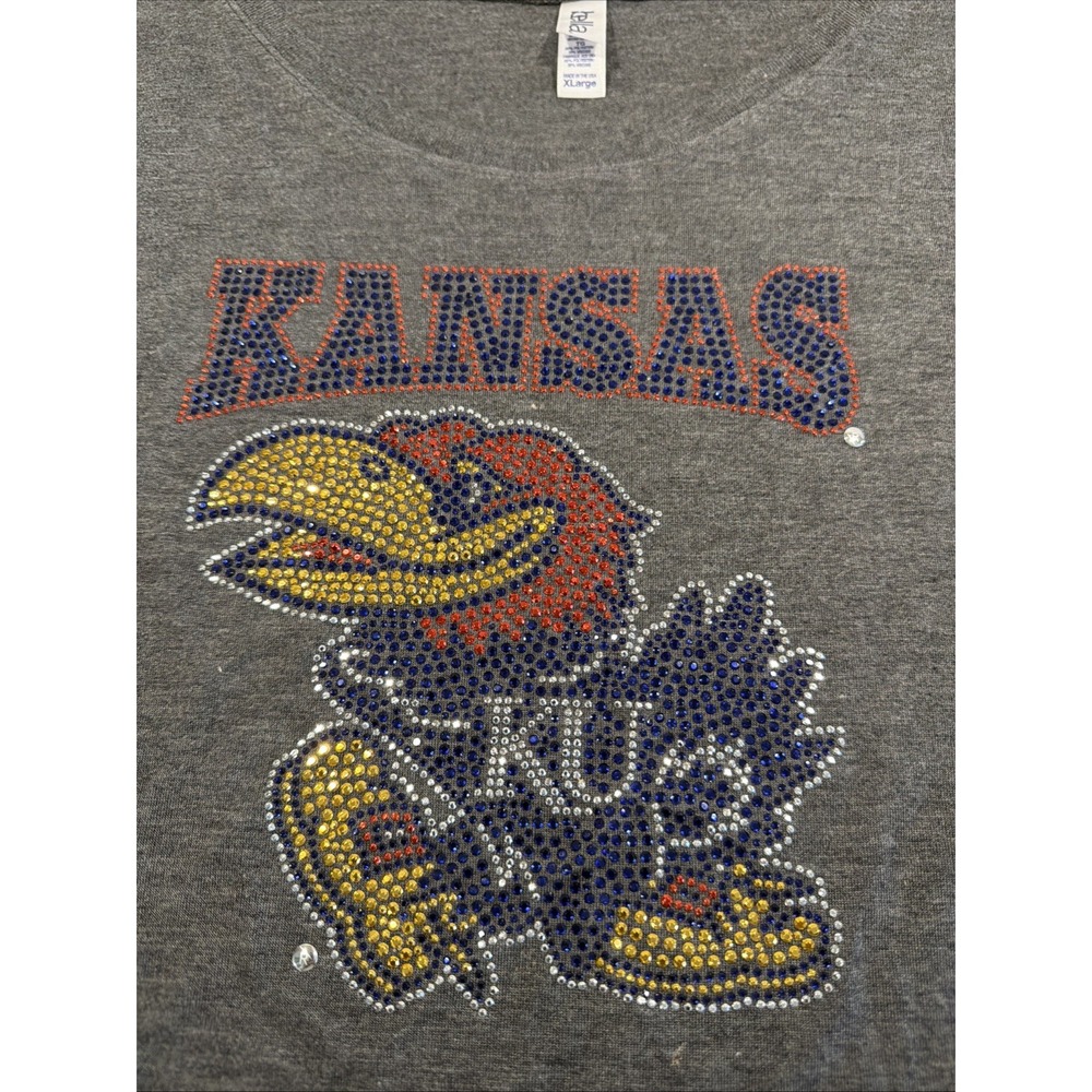 Women's Kanas Jayhawks Bella Canvas Grey Sparkle Tee  XL